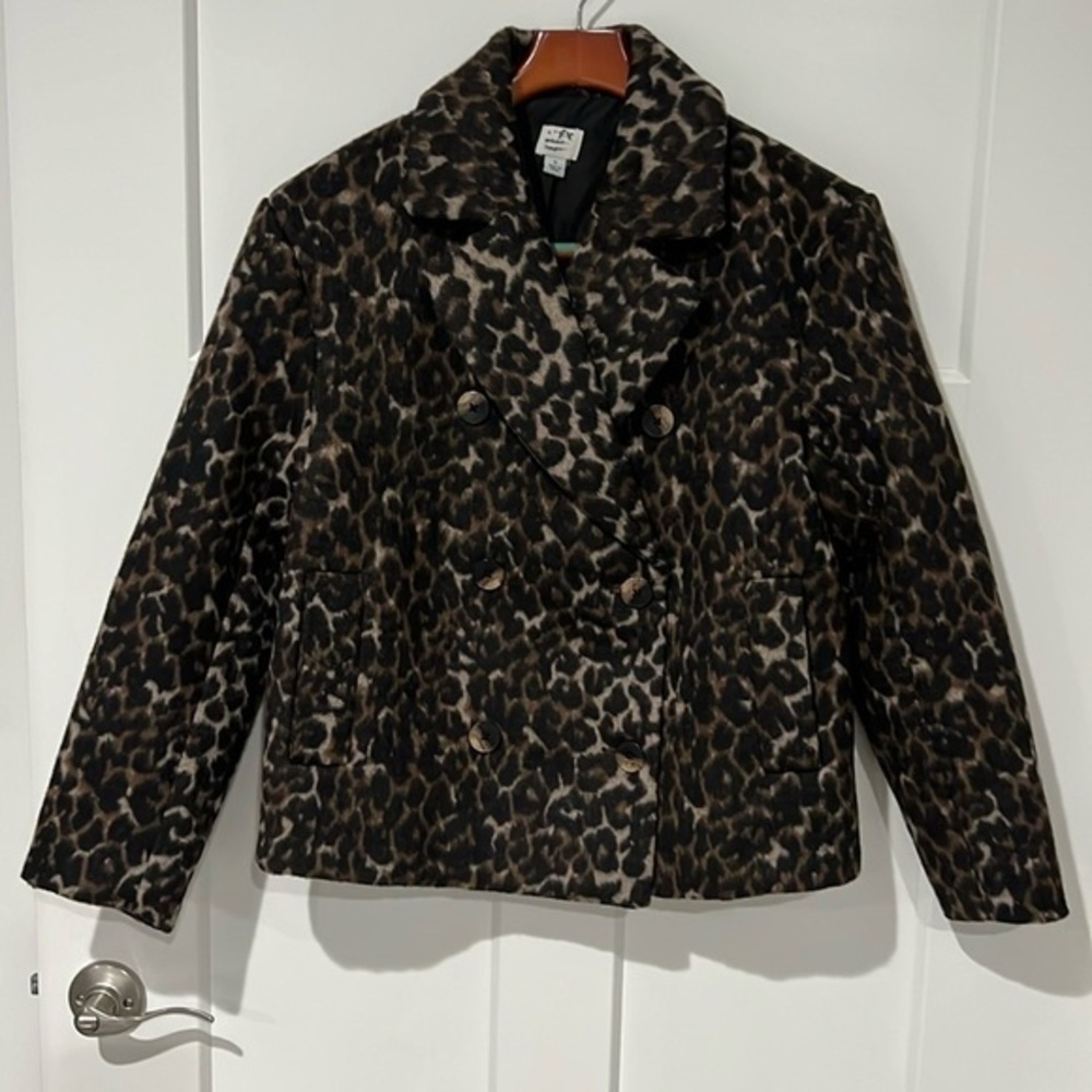 A New Day Wool Blend Pea Coat Leopard Sz S